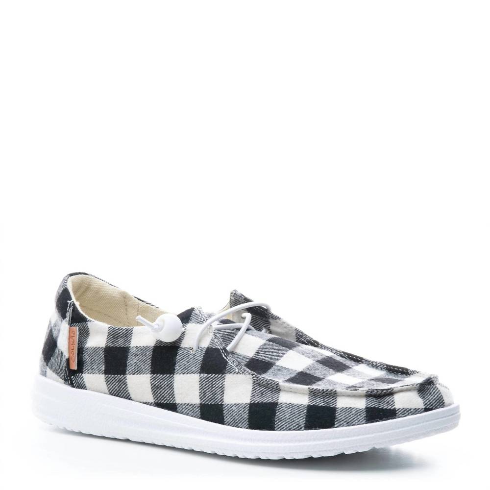 NEW CORKYS FOOTWEAR women's buffalo plaid kayak shoes in black/white